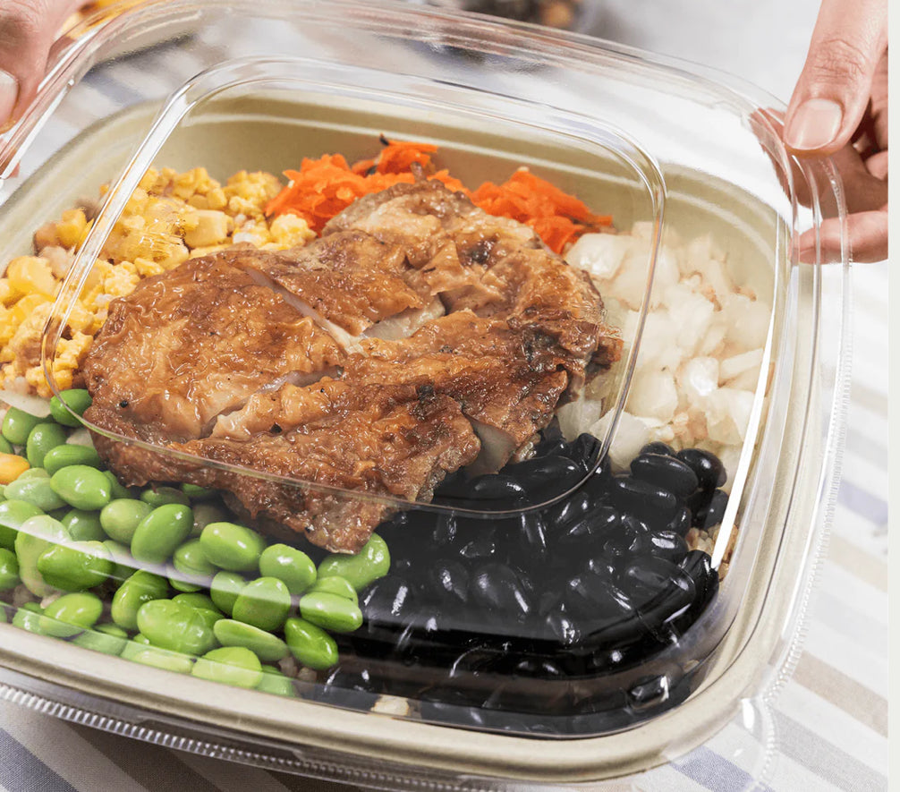 48oz PFAS Free Eco-Friendly Bagasse Square Bowl, Natural - 300 pcs