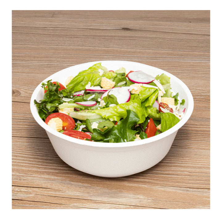 32oz PFAS Free Eco-Friendly Bagasse Rice / Salad Bowl, White - 500 pcs