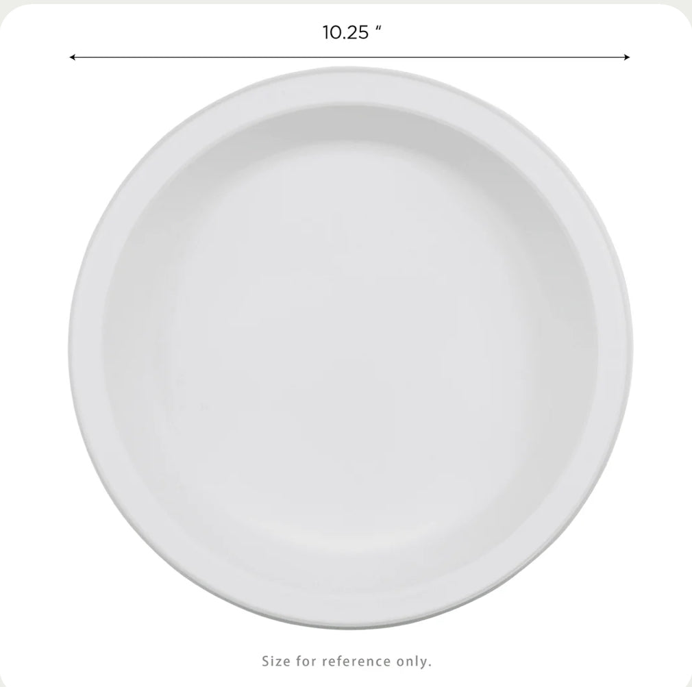10.25" Mineral Filled PP Plate, Round, 1-compartment, White - 500 Pcs