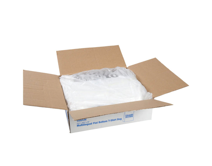 11.5" x 10.5" x 19" Flat Bottom Multilingual T-Shirt Bags - 250