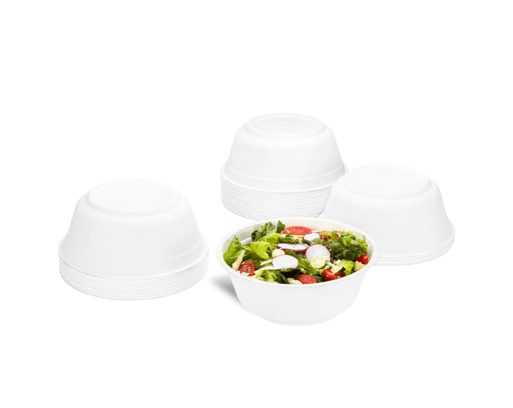 32oz PFAS Free Eco-Friendly Bagasse Rice / Salad Bowl, White - 500 pcs
