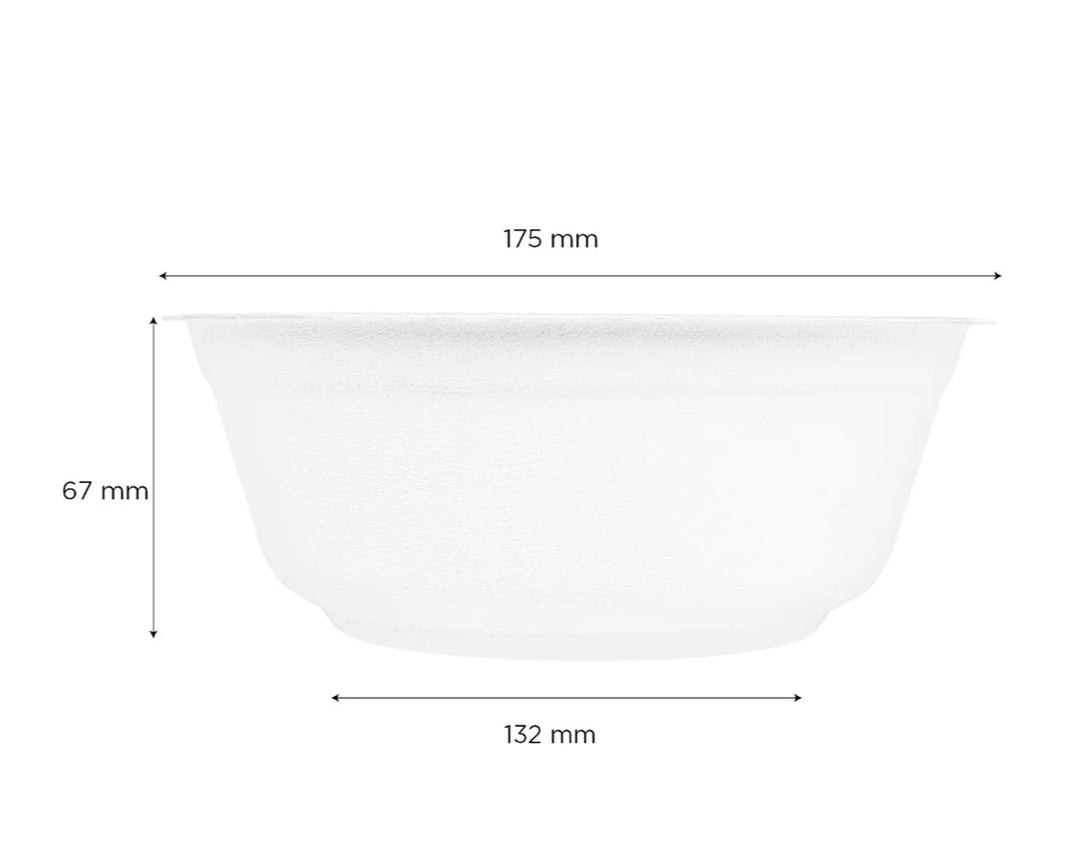 32oz PFAS Free Eco-Friendly Bagasse Rice / Salad Bowl, White - 500 pcs