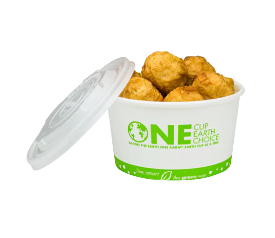 12oz Eco-Friendly Paper Food Cups (114.6mm), White/Eco Print - 500 pcs