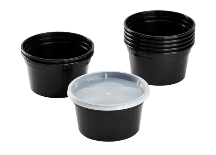 12oz PP Black Plastic Injection Molded Deli Containers & Clear Lids (117mm) - 240 sets