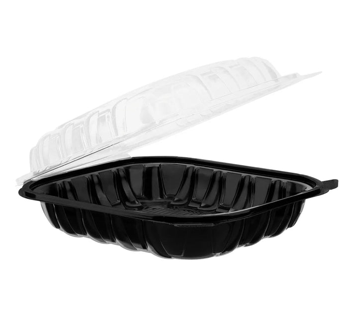 Hinged Container 10.25"x 9" (1 Compartment) Premium PP, Blk w/Clear Top - 150 pcs