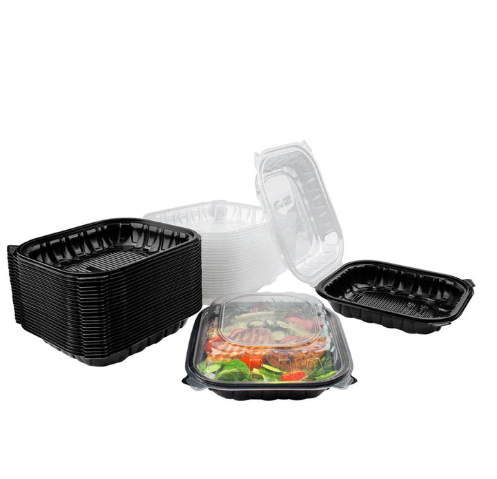 Hinged Container 10.25"x 9" (1 Compartment) Premium PP, Blk w/Clear Top - 150 pcs