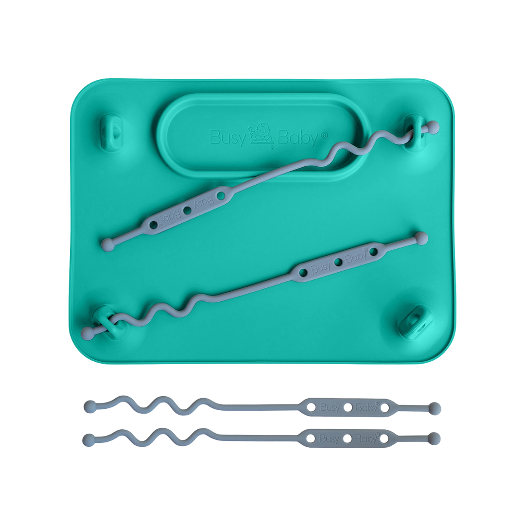 Alfombra de silicona de bebé ocupada con correas de juguete
