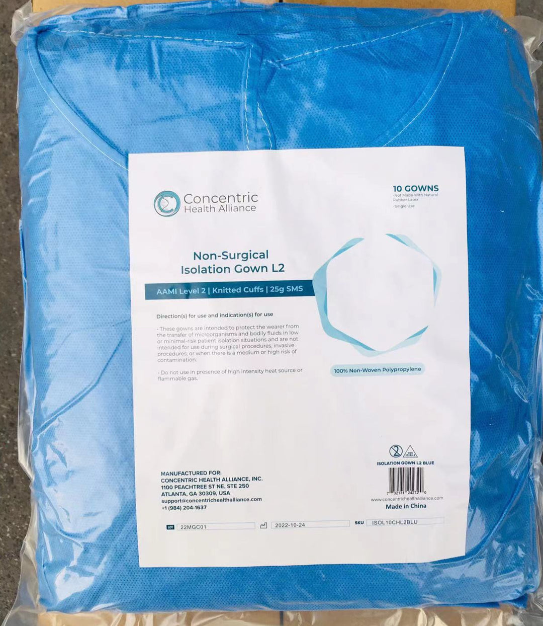 Vestido de aislamiento desechable Cha Aami Nivel 2 | Caso de 100